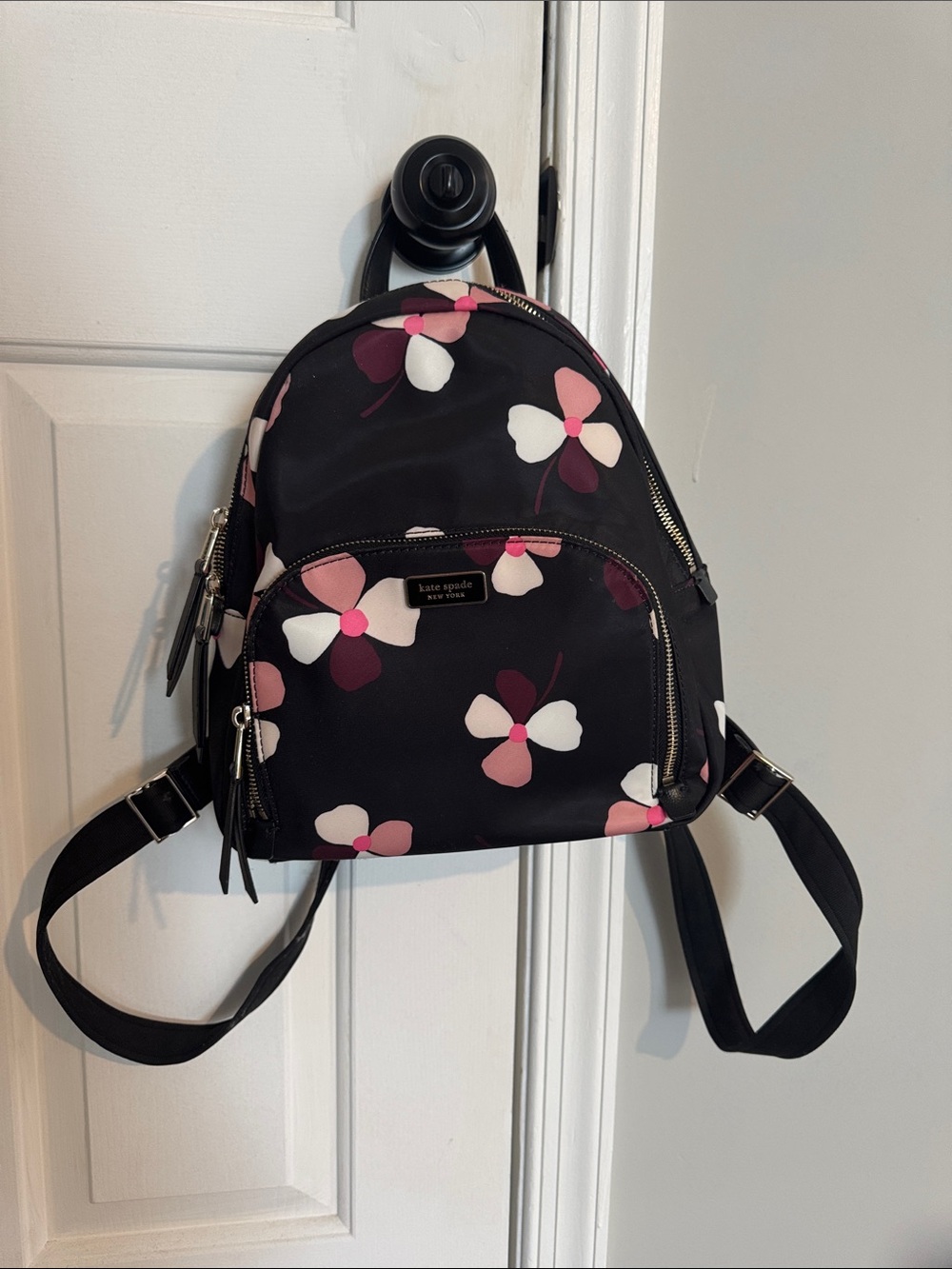 kate spade Black Floral Mini Backpack with Pink and Cream Accents